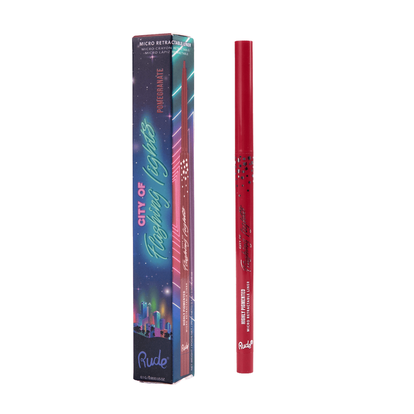 City of Flashing Lights Micro Retractable Liner Pomegranate